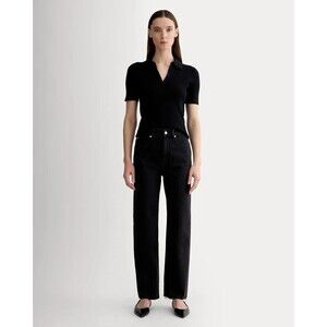 EVERLANE The Way High Jean 30S Black Coal High Rise Straight Raw Hem NWT B30